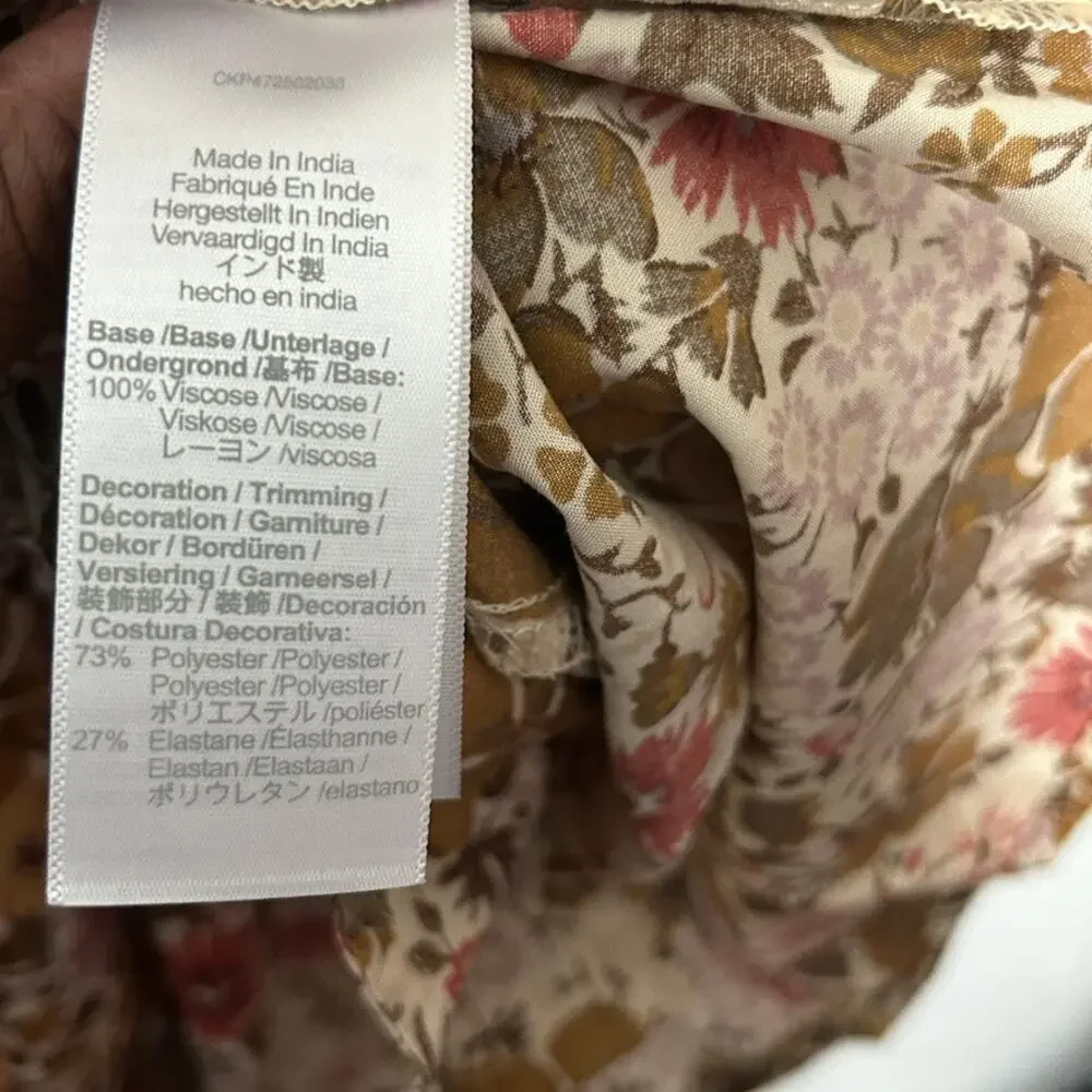 NEW Madewell Tucker Tie Strap Lucie Mini Dress Beige Floral XS Bloomcore Scandi